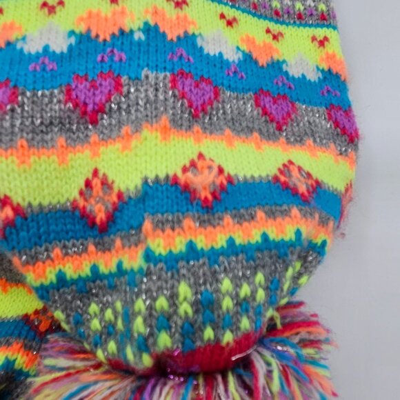 Colorful Knit Scarf With Owl Design & Pom-Pom Ends - Picture 3 of 6